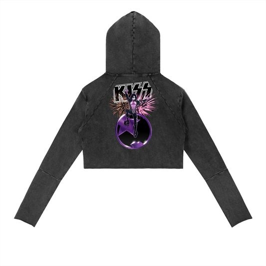 Jabhaus KISS Rock Band Vintage Wash Graphic Crop Hoodie
