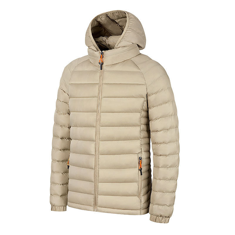 Men’s Lightweight Winter Puffer Jacket – Hooded Warm Coat with Pockets, Portable Zipper Outerwear