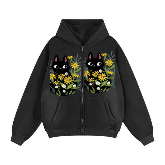 Sunfade Two-way Zipper Boxy Fleece Hoodie