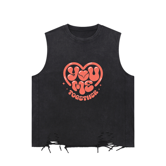 Jabhaus "You Me Together" Retro Heart Graphic Distressed Tank Top