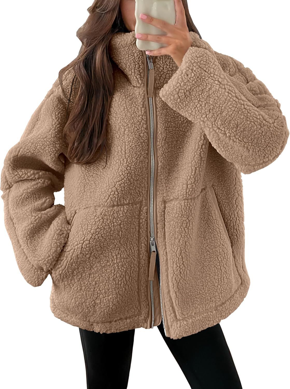 Women’s Winter Lapel Zip-Up Fleece Jacket with Pockets