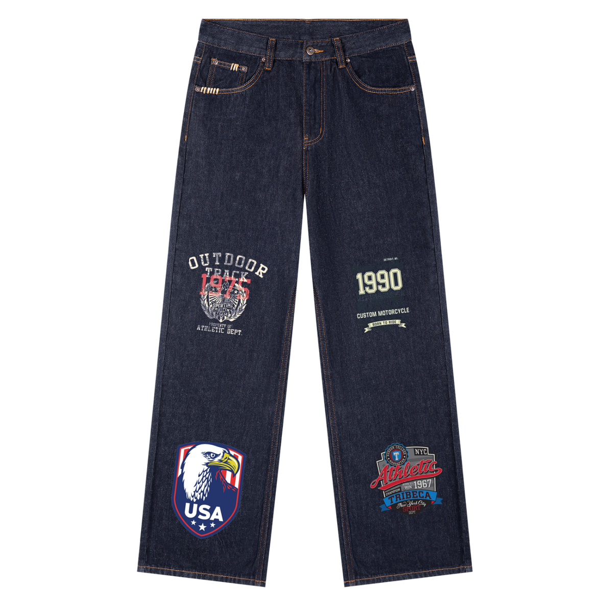 Jabhaus USA Outdoor Athletic Graphic Denim Jeans.