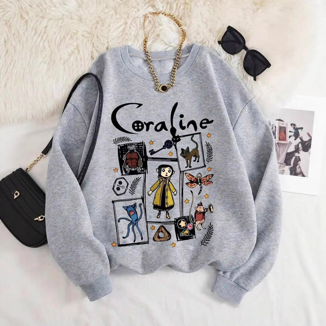 Coraline Cartoon Print Oversized Streetwear Sweater