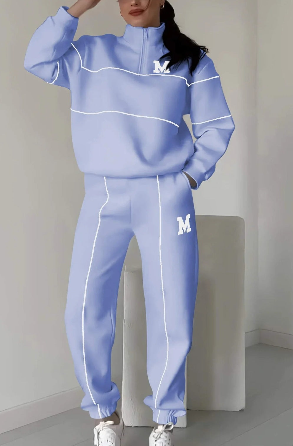 Women's 2-Piece Sweatsuit Set – Pullover Sweatshirt & Baggy Sweatpants with Pockets, Casual Lounge Outfit